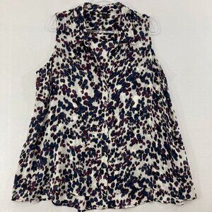 NIC+ZOE Top size 1X Blue Purple Abstract Dot‎ Sleeveless Button Down Office